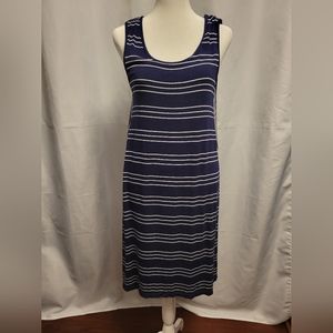 Max Studio Dress Womens Small Sleeveless Knee Length Navy White Striped A-line
